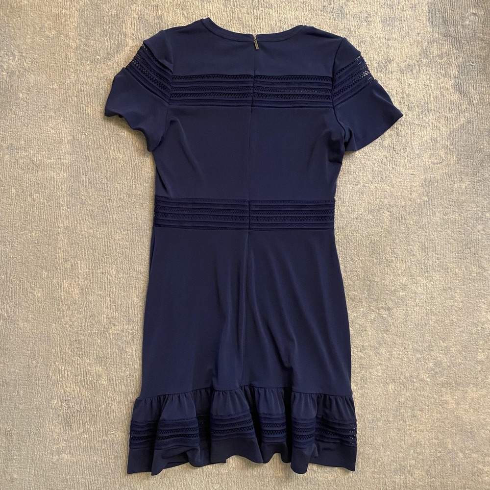 Michael Michael Kors Dress Womens Large Navy Lace Trim Ruffle Hem Short Sleeve - Picture 8 of 10